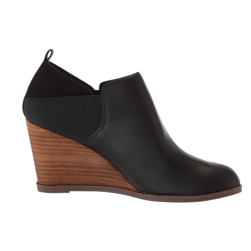 Dr Scholls Womens Black Ankle Boots Cork Wedge Slip On Booties Fall Size 8.5